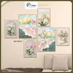 Set 6 Tranh Dán Tường Phong Cảnh Thiên Nhiên, Hoa Lá, Trang Trí Phòng Khách, Phòng Ngủ, Spa, Nail – T.Design