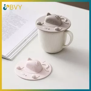 BVY Dễ Thương Silicon Hình Mèo Nắp Cốc Chống Rò Rỉ Chịu Nhiệt Độ Cao Chống Bụi Đa Năng Nắp Cốc Nước Nhiều Chức Năng.