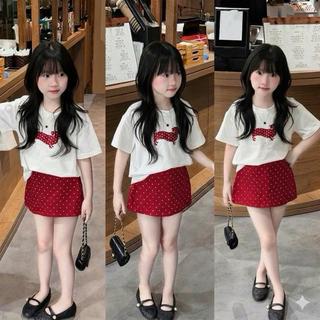 S37- [DƯỚI 1m36][tomnaukids] Áo thun cộc tay ép hình chấm bi +  chân váy chấm bi thun umi cho bé gái size  từ 9-36