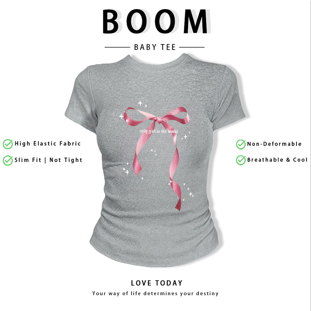 BOOM Áo Baby Tee Nữ Cotton Ôm Body-Áo Thun Ngắn Tay Y2K In Hình PhongCách Mùa Hè, Cổ Tròn Hàng Đầucách hàn quốc phong154