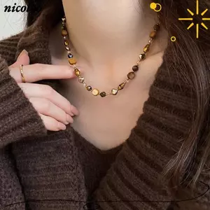 Vòng cổ Caramel NICOLOO, Vòng cổ thủ công đính cườm, Trang sức dây chuyền áo len cao cấp Maillard thời trang