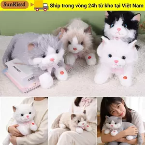 SUNKISSD Mô phỏng Đồ chơi sang trọng cho mèo, Búp bê sang trọng Ragdoll mềm bằng giọng nói, Lông tơ có yếm Hoạt hình dễ thương Mô phỏng mô phỏng mô hình mèo con trẻ em
