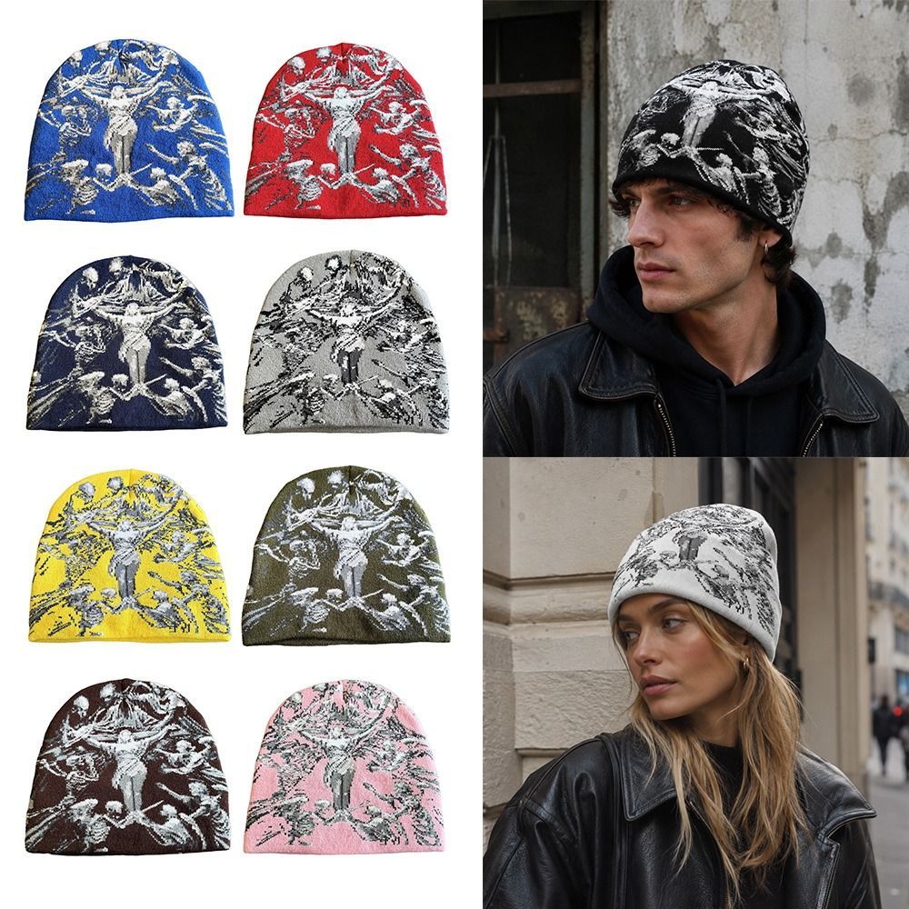 Mũ dệt kim Jacquard NORBORTO, Ấm áp Hip-hop Street Beanies, Thời trang đa năng Bảo vệ tai Mũ mùa đông thông thường dành cho nam nữ