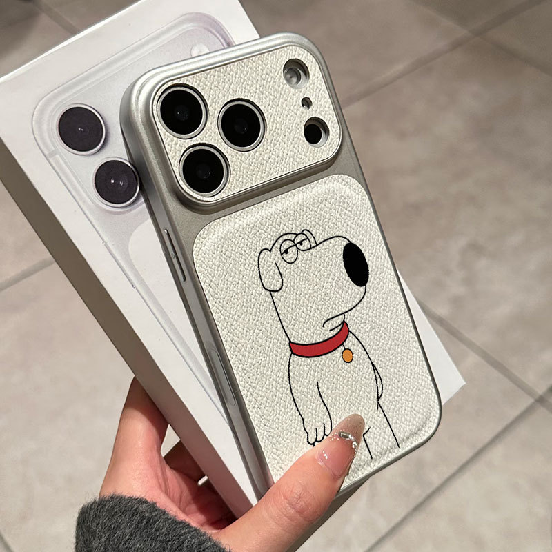 Ốp lưng iPhone họa tiết da mạ chuông hình chó iPhone 17 16 15 14 13 12 11 Pro Max Plus Max