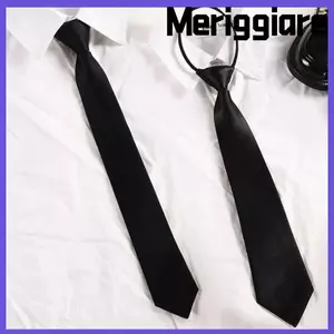 MERIGGIARE Đồng Phục Cà Vạt Đen, Bộ Đồ Unisex Mờ Dây Kéo Cổ, Kẹp Đơn Giản Trên Không Cà Vạt Dây Buộc Cổ Lười Học Sinh