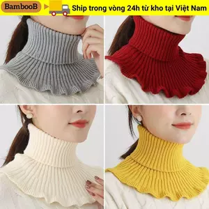 Cổ áo giả dệt kim BAMBOOB, Khăn quàng cổ chống gió có thể tháo rời, Thời trang mùa đông ấm áp với tai gỗ Cổ cao cổ nam nữ