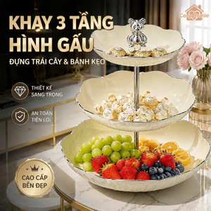 Khay đựng kẹo trái cây 3 tầng hình gấu nhựa cao cấp thân thiện môi trường trang trí nhà cửa phù hợp