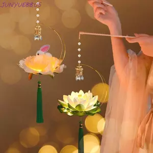 Đèn lồng truyền thống JUNYUE88US, Chất liệu đèn lồng DIY Đèn lồng trung thu hình thỏ hoạt hình, có đèn LED phát sáng hoa sen hoa sen Đèn dự tiệc