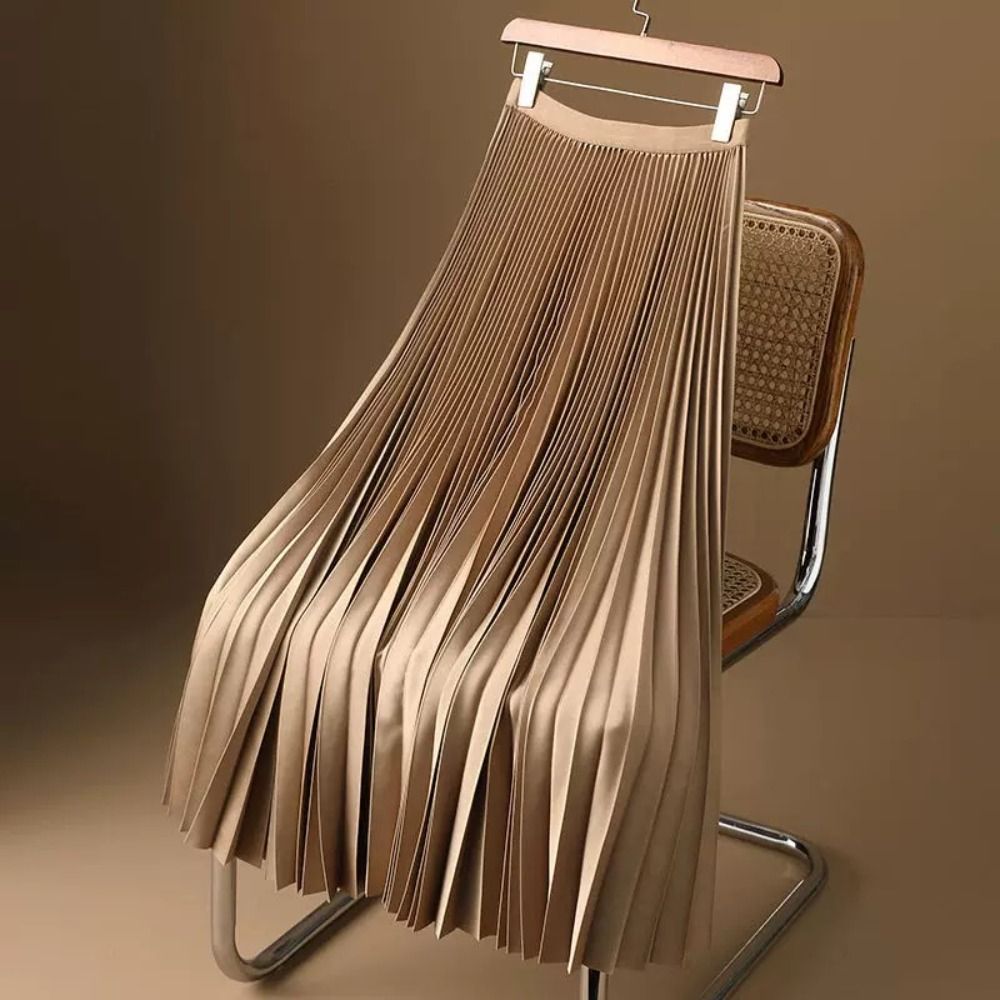 Váy dài FEDAOG Satin, Váy chữ A co giãn Satin mượt mà, Váy lưng cao màu trơn thời trang dành cho nữ