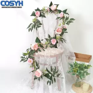<cosyh>Artificial Wedding Vine Garland Roses Peony Leaves Pink Blue FOR CHAMPAGNE