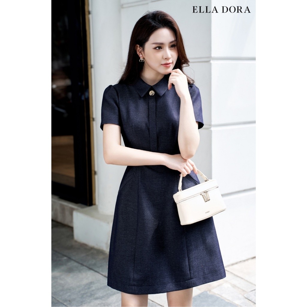 Đầm công sở ELLA DORA thiết kế 1 cúc đồng dáng ngắn thanh lịch hiện đại dễ mặc màu XANH ĐẬM [D245]