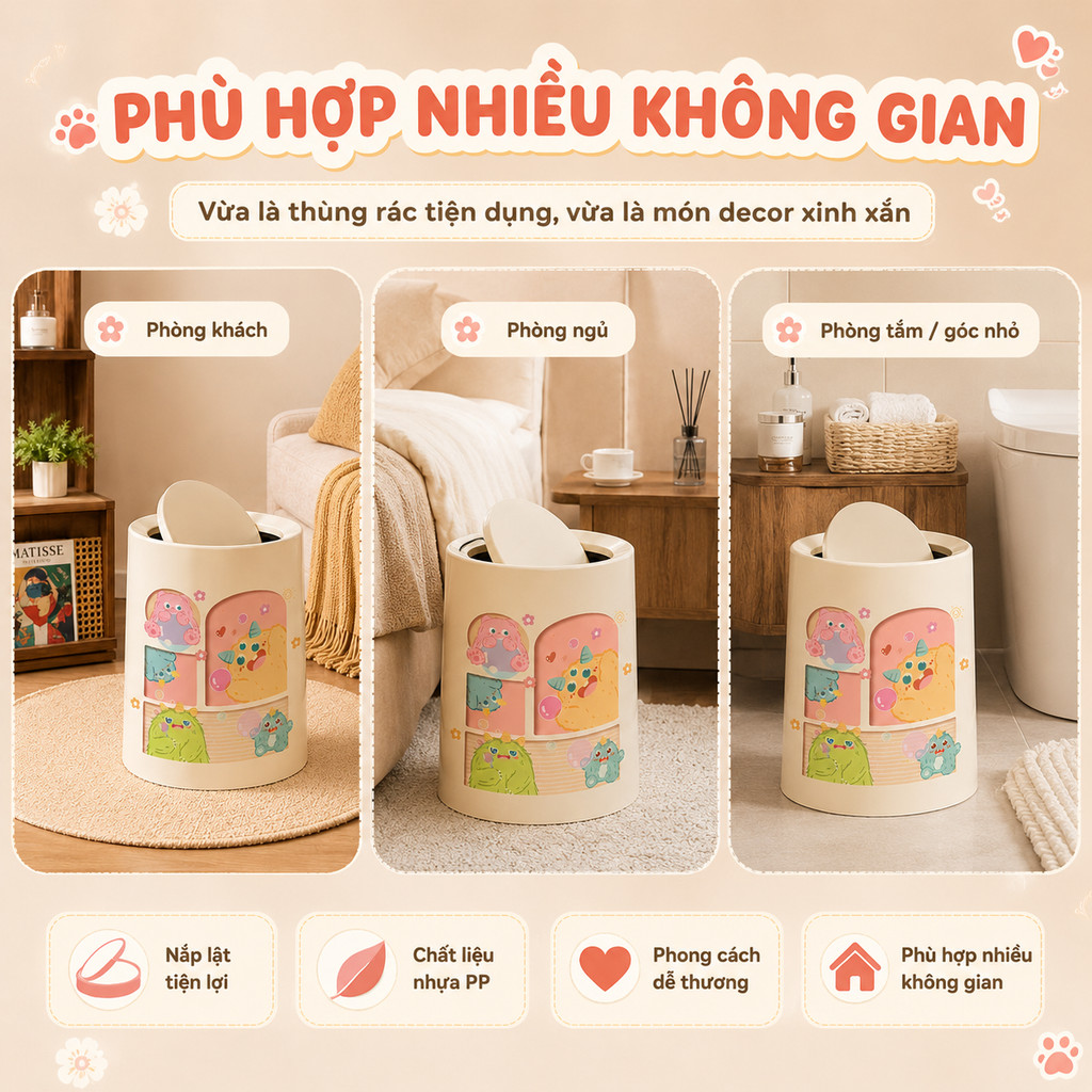 𝐂𝐌𝐀𝐑𝐓.𝐆𝐢𝐚 𝐝𝐮̣𝐧𝐠 Thùng Rác Hoạt Hình Phong Cách Dễ Thương TR06 | BigBuy360 - bigbuy360.vn