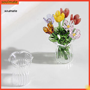 Linh hồn| Thủy Tinh Điêu Khắc Hoa Thủy Tinh Trang Trí Hoa Thủy Tinh Thổi Tay Bó Hoa Thủy Tinh Có Bình – Mini Handmade Trang Trí Hoa Mô Phỏng Thực Tế Cho Gia Đình Cho Đông Nam