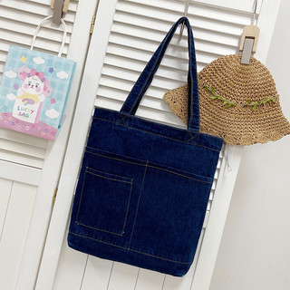 Túi đeo vai denim vải canvas dung tích lớn thời trang phong cách Hàn Quốc