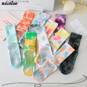 Tất Pilates NICOLOO Yoga, Tất thể thao nhuộm dây buộc đầy màu sắc, Tất sàn Cotton thoáng khí chống trượt thời trang Huấn luyện thể dục khiêu vũ