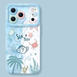 Trường Hợp Cá Biển Màu Xanh+dây Buộc Cho iPhone 17 16 15 14 13 12 11 Pro Max X Xr Xs Max 7 8 Plus SE2020