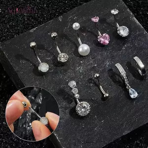 AqToCna 9 Chiếc Nút Bụng Nhẫn Bộ Trái Tim Rốn Xuyên Nhẫn Nữ Thời Trang Trái Tim Rốn Barbell Cơ Thể Gợi Cảm Xuyên Trang Sức Quà Tặng AqToCna