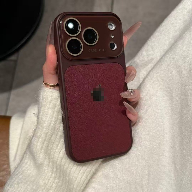 Ốp Điện Thoại Họa Tiết Da Burgundy Sang Trọng Ngay Lập Tức 17 Burgundy Thích Hợp Cho iPhone 17 16 15 14 13 12 11 Pro Max Plus Ốp lưng