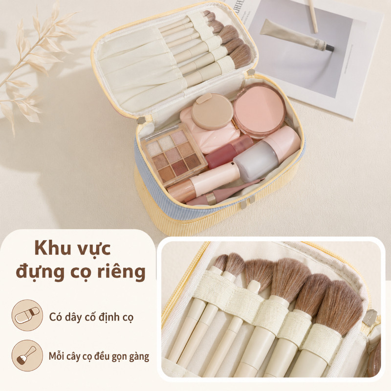 Túi Đựng Mỹ Phẩm 2 Tầng, Dung Tích Lớn, Dễ Vệ Sinh, Dễ Mang Theo, Dùng Khi Du Lịch
