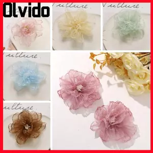 OLVIDO Organza Hoa, Chất Liệu Organza Vải Hoa Phụ Kiện DIY, Hình Hoa Thanh Lịch Màu Hồng Quần Áo Phụ Kiện Đám Cưới