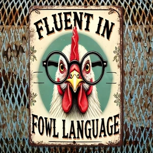 Dấu hiệu kim loại hình chữ nhật IN phẳng CIFbuy 2D, FLUENT TRONG FOWL LANGUAGE, Nghệ thuật treo tường trang trại cho nhà để xe, quán cà phê, câu lạc bộ