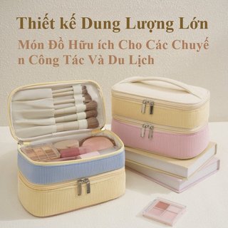 Túi Trang Điểm Du Lịch Hai Lớp Dung Tích Lớn PU Dụng Cụ Sắp Xếp Mỹ Phẩm Di Động Vệ Sinh Bảo Quản