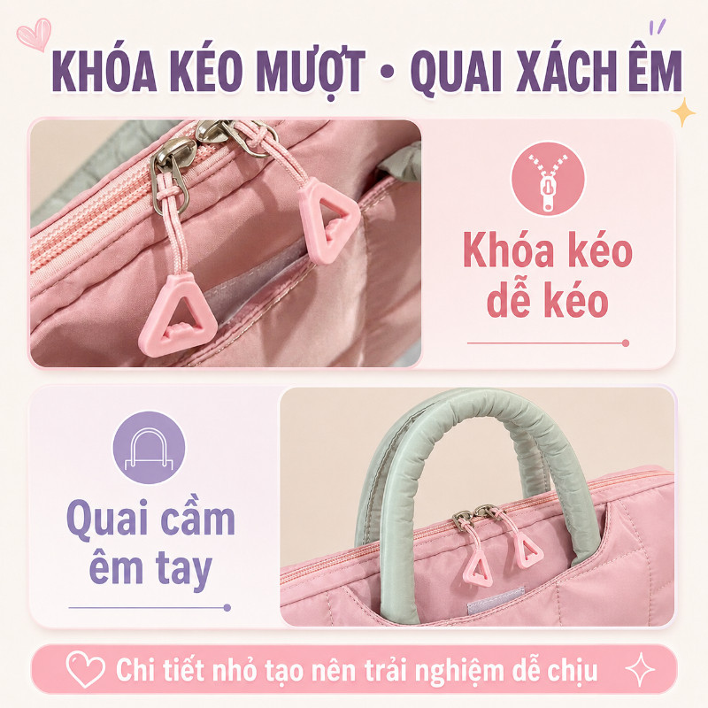 Túi Laptop Đa Năng Dung Tích Lớn – Chống Sốc, Chần Bông, Nhiều Ngăn, Thiết Kế Đơn Giản Dễ Thương