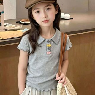 Áo thun ngắn tay có ve áo cho bé gái mùa hè Áo thun thời trang phù hợp
