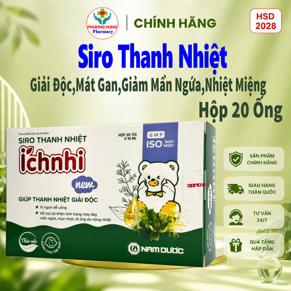Siro Thanh Nhiệt Tiêu Độc Ích Nhi, Giúp Giải độc,Mát Gan,Giảm Mẩn Ngứa,Nhiệt Miệng-Hộp 20 Ống