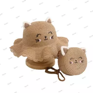 Mũ chống nắng cho bé gái PYCOU, Mũ chống nắng nhiều màu cho mèo dễ thương, Mũ đi biển thời trang 2-8 tuổi