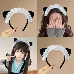 Băng đô tai mèo PYCOU, Vòng buộc tóc bằng vải Polyester Gothic phong cách Nhật Bản, Đạo cụ chụp ảnh ngọt ngào Mũ lưỡi trai xù Hội nghị Anime