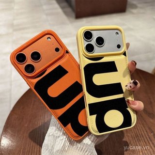 Ốp điện thoại họa tiết da vải thiều Phong cách hợp thời trang Biểu tượng đen tiếng Anh Thích hợp cho iPhone 15promax 16pro 17 16 15 14 pro max 11promax 12promax 17pro Vỏ chống sốc