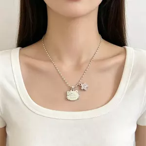 Cô Gái Ngọt Ngào Mờ Bạc Hồng Zirconi Ngôi Sao Năm Cánh KT Mèo Đôi Mặt Dây Chuyền Vòng Cổ Nữ Niche Cao Cấp Đi Lại Xương Đòn Dây Chuyền Hợp Thời Trang