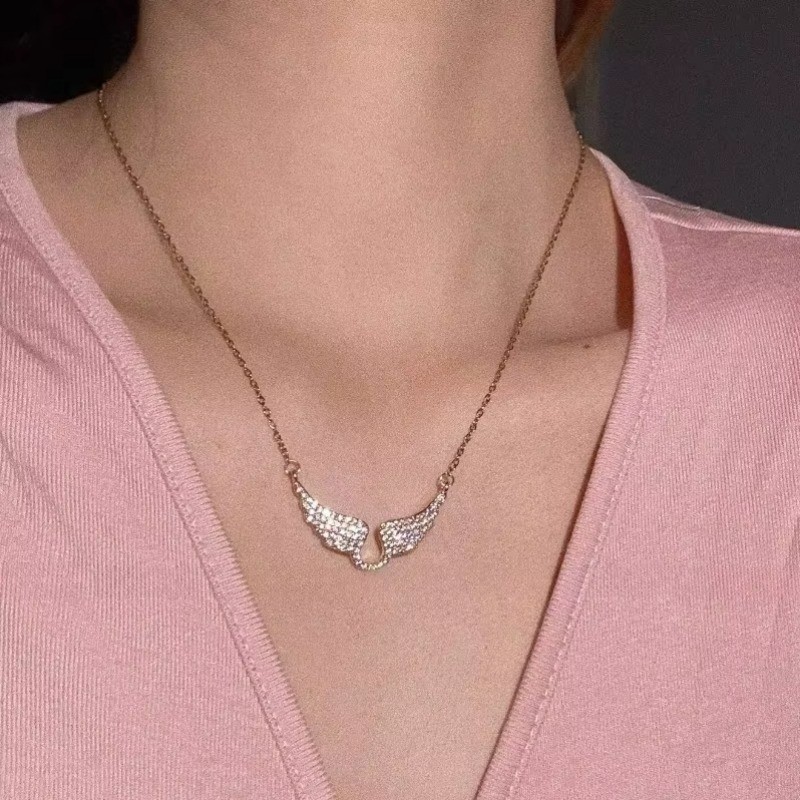 [GUUDUU] Dây chuyền có thể điều chỉnh bằng kim cương sáng bóng - Vòng cổ mặt dây chuyền đôi cánh thiên thần - dành cho nữ Váy dự tiệc - Quà tặng trang sức - Thời trang, thanh lịch, tinh tế / miễn phí