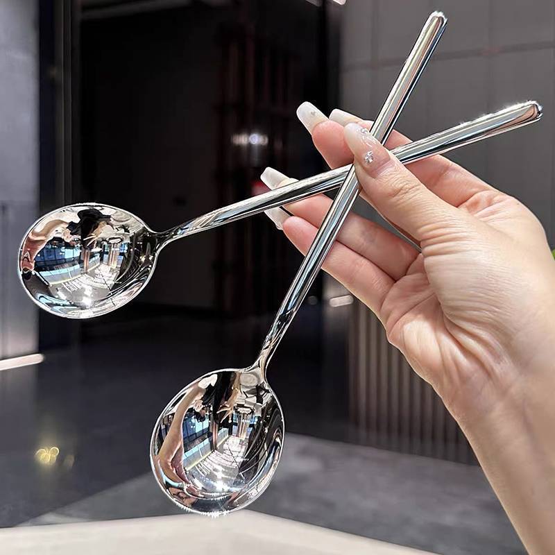 AN.MART Thìa Inox Hàn Quốc Tay Cầm Dài Bộ Đồ Ăn Thiên Khuấy Thìa Đá Muỗng Bữa Ăn Hộ Gia Đình Thìa Ăn Tối VN