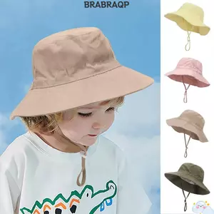 Mũ chống nắng cho bé BRARAA, Mũ xô ngoài trời vành rộng cho trẻ mới biết đi, Mũ Cotton mùa hè màu trơn thời trang cho trẻ em Mũ đi biển bé trai và bé gái