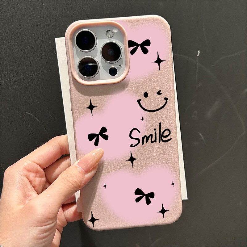 Ốp lưng cho iPhone 17 16 Pro Max 15 14 13 12 11 Hình trái tim cười và nơ