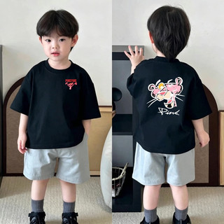 Áo thun trẻ em in Pink Panther hai mặt chất cotton thoáng mát cho bé trai bé gái mùa hè