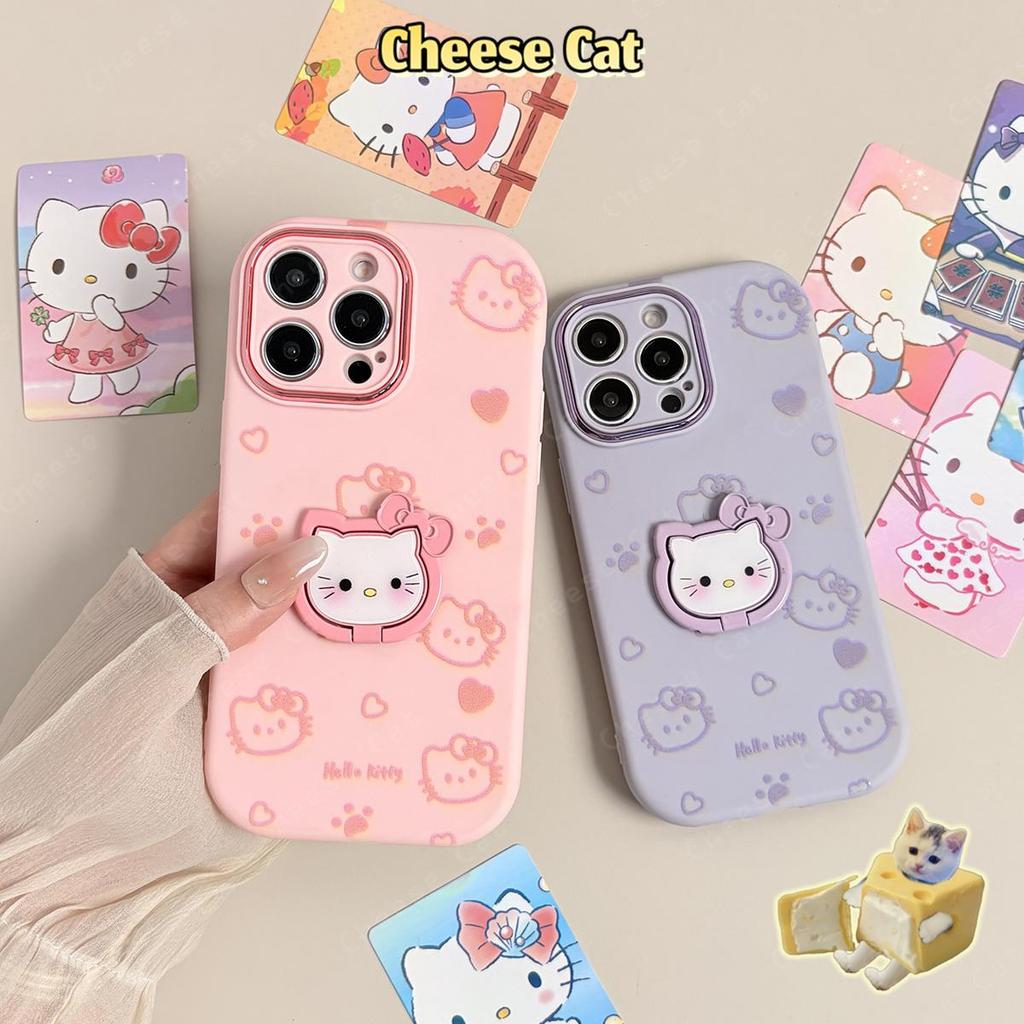 Ốp điện thoại Kitty kim loại có thể gập lại màu kẹo cho iPhone 12 11 15 14 13 16 17 Pro Max Xs Max XR 7 8