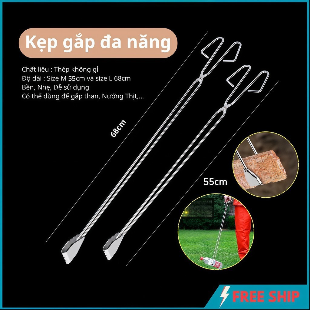 Kẹp Gắp Rác Dã Ngoại Chất Liệu Thép Không Gỉ Tiện Lợi, Kẹp Gắp Than Nướng BBQ Cắm Trại, Camping,vệ sinh tiện dụng-FE123