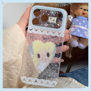 Ốp Cho iPhone 17PM 16 Pro Max 15 Phim Hoạt Hình Tóc Vàng Cô Gái Ren Chấm Bi Họa Tiết Trong Suốt IMD Thủ Công Chống Sốc TPU Mềm Chống Trầy Xước Chống Bụi Bẩn Vỏ Điện Thoại