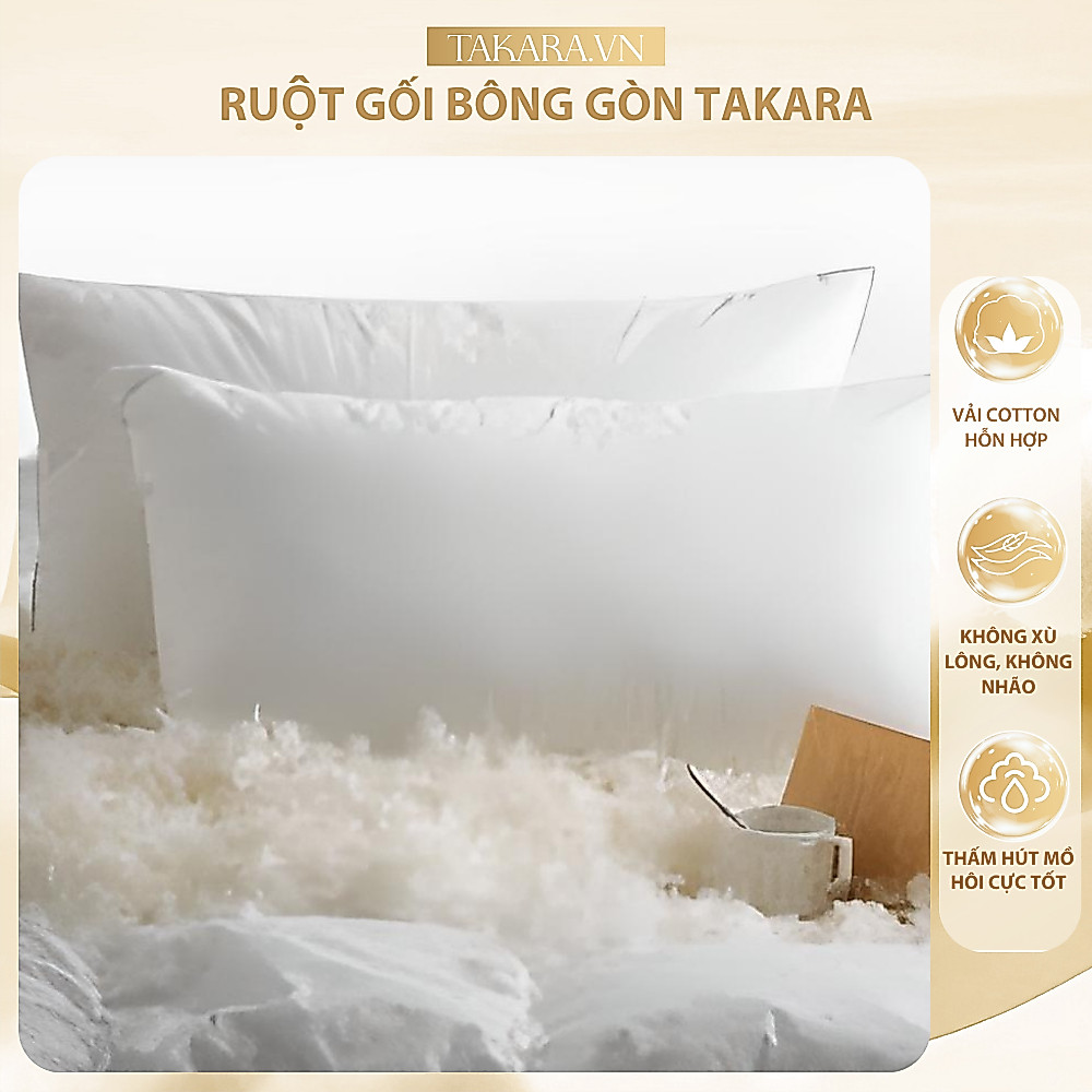 Ruột gối bông gòn TAKARA chính hãng size 30x50, 40x60, 50x70 êm ái .