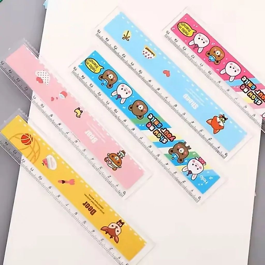 Combo 5 cây thước nhựa, gỗ 12/15/18/20cm nhiều hình