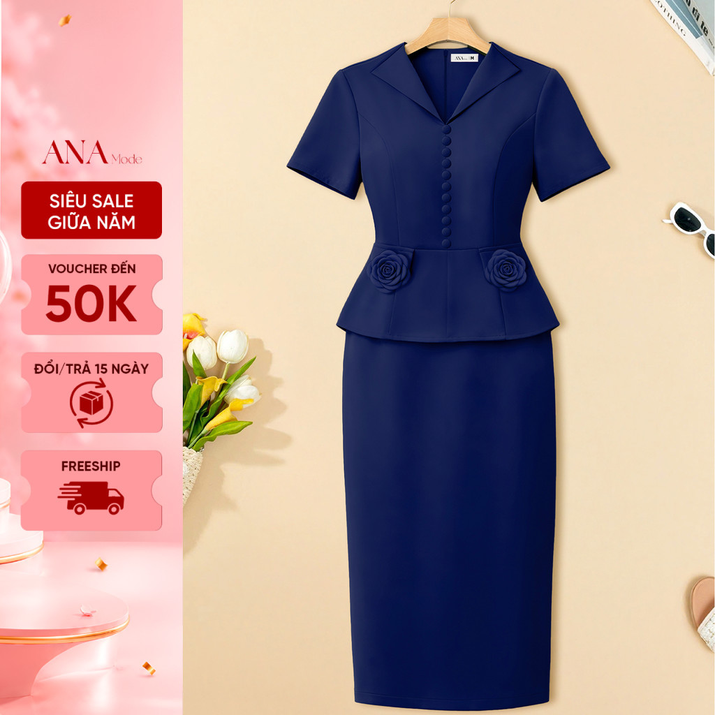 Đầm Đính Hoa Trung Niên ANA Mode Chất Liệu Cotton Lạnh Thanh Lịch Đi Tiệc Quà Tặng Mẹ DM25VHH24