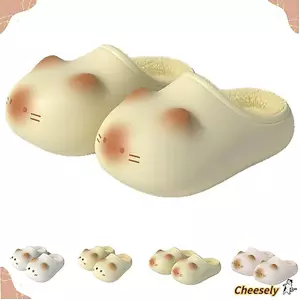Dép Mèo CHEESELY, Kitty Mules Ấm Áp Chống Thấm Nước, Len Đóng Lưng Đáng Yêu Nâng Cao Đáy Dép Mèo Ngoài Trời Trong Nhà