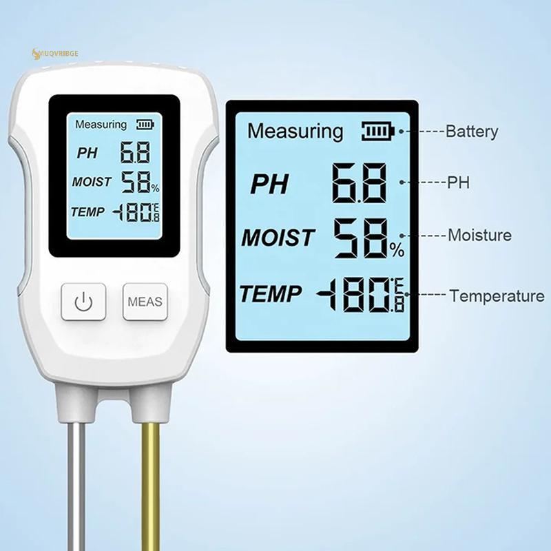 MUQV Máy đo đất LCD kỹ thuật số 3 trong 1 Máy đo độ ẩm nhiệt độ PH với dụng cụ đo thực vật Balight cho cây hoa Vườn n