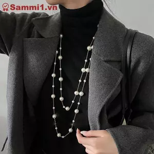 Vòng cổ áo len dài ngọc trai mô phỏng hai lớp thanh lịch ZK dành cho nữ VN
