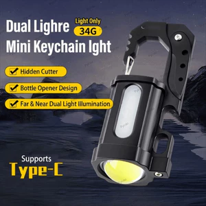 Đèn pin móc khóa LED PYCOU, Đèn móc khóa màu đen ABS, Móc hợp kim nhôm đa chức năng Túi đèn pin Mini