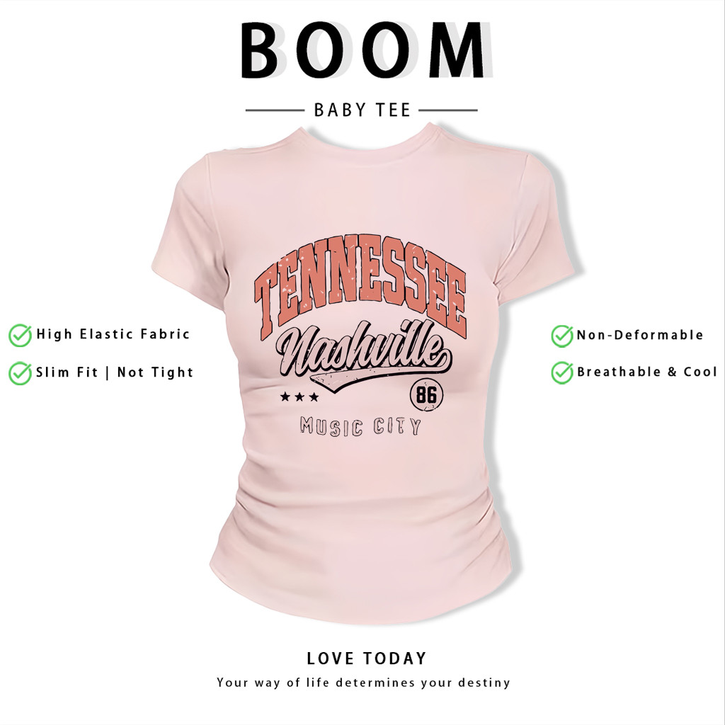 BOOM Áo Baby Tee Nữ Cotton Ôm Body-Áo Thun Ngắn Tay Y2K In Hình PhongCách Mùa Hè, Cổ Tròn Hàng Đầucách hàn quốc phong064