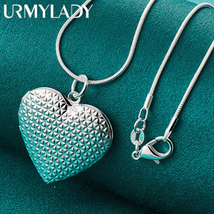 URMYLADY Bạc 925 Trái Tim Khung Ảnh 16 / 18 / 20 / 22 / 24 / 26 / 28 / 30 Inch Mặt Dây Chuyền Vòng Cổ Cho Nữ Trang Sức Thời Trang Cưới